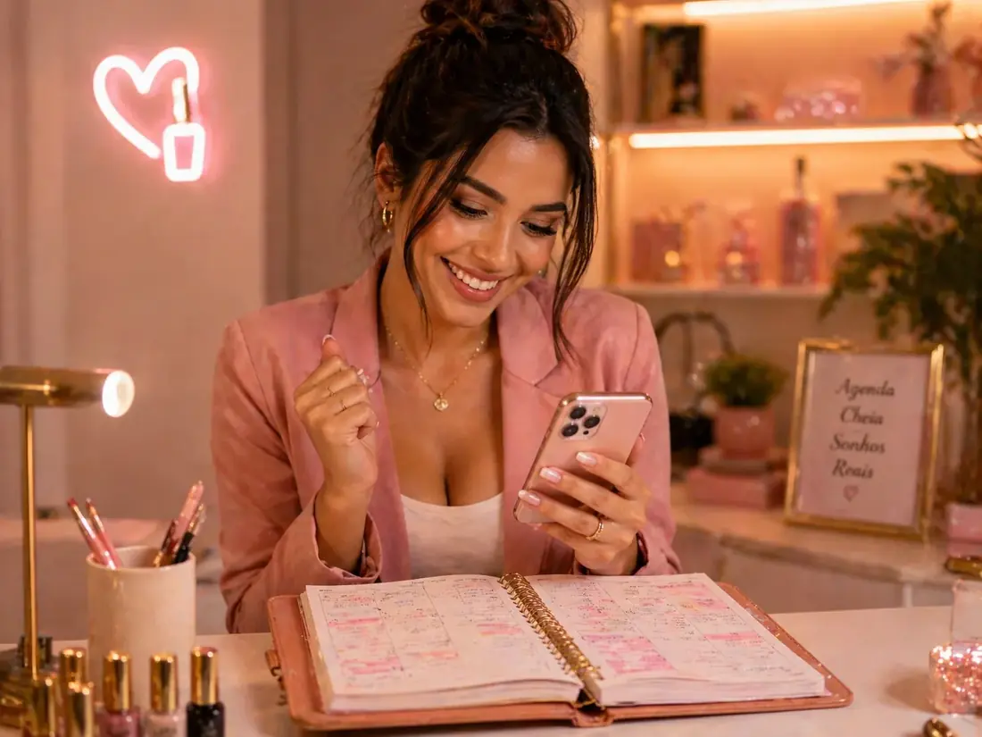 Nail Designer comemorando agenda cheia