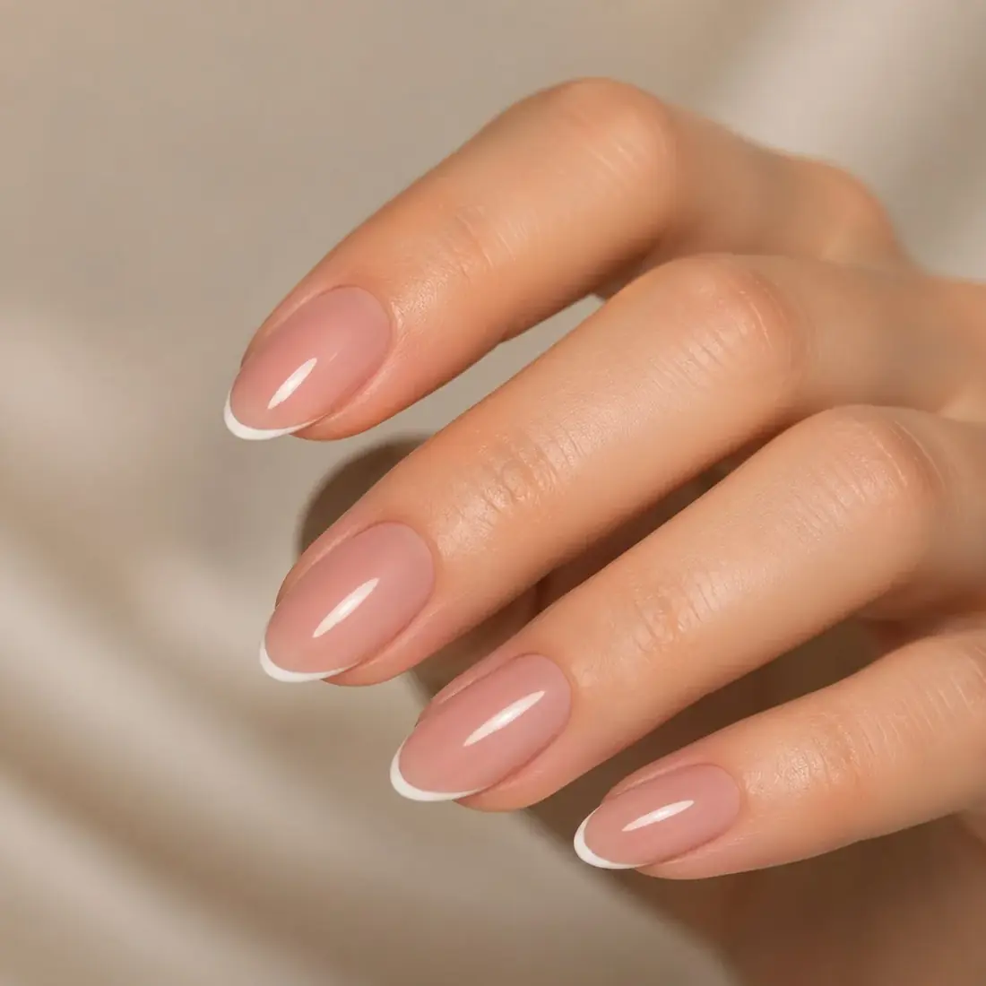 Unhas com francesinha moderna premium em base nude rosada