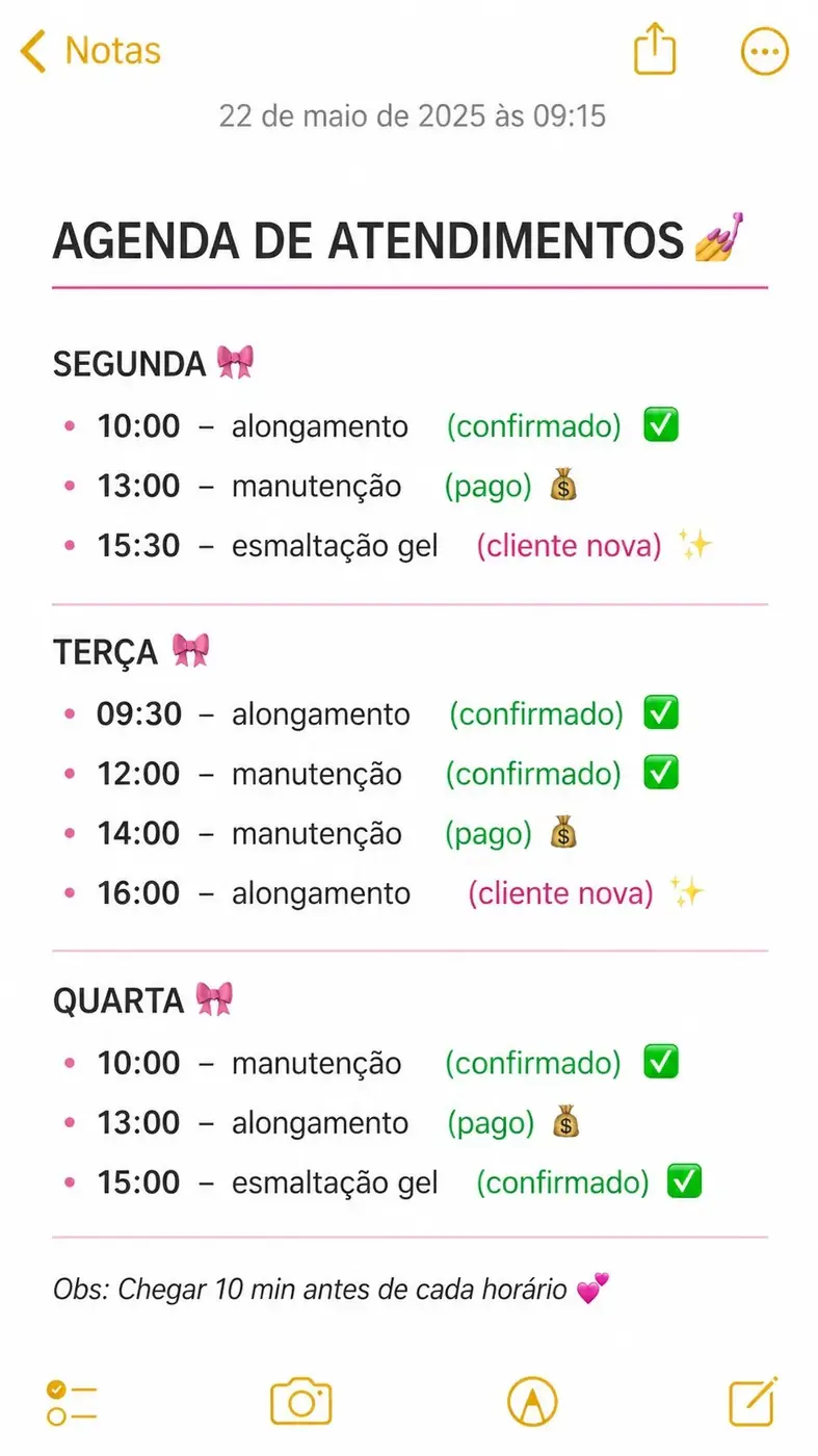 Print de agenda da semana com clientes confirmados