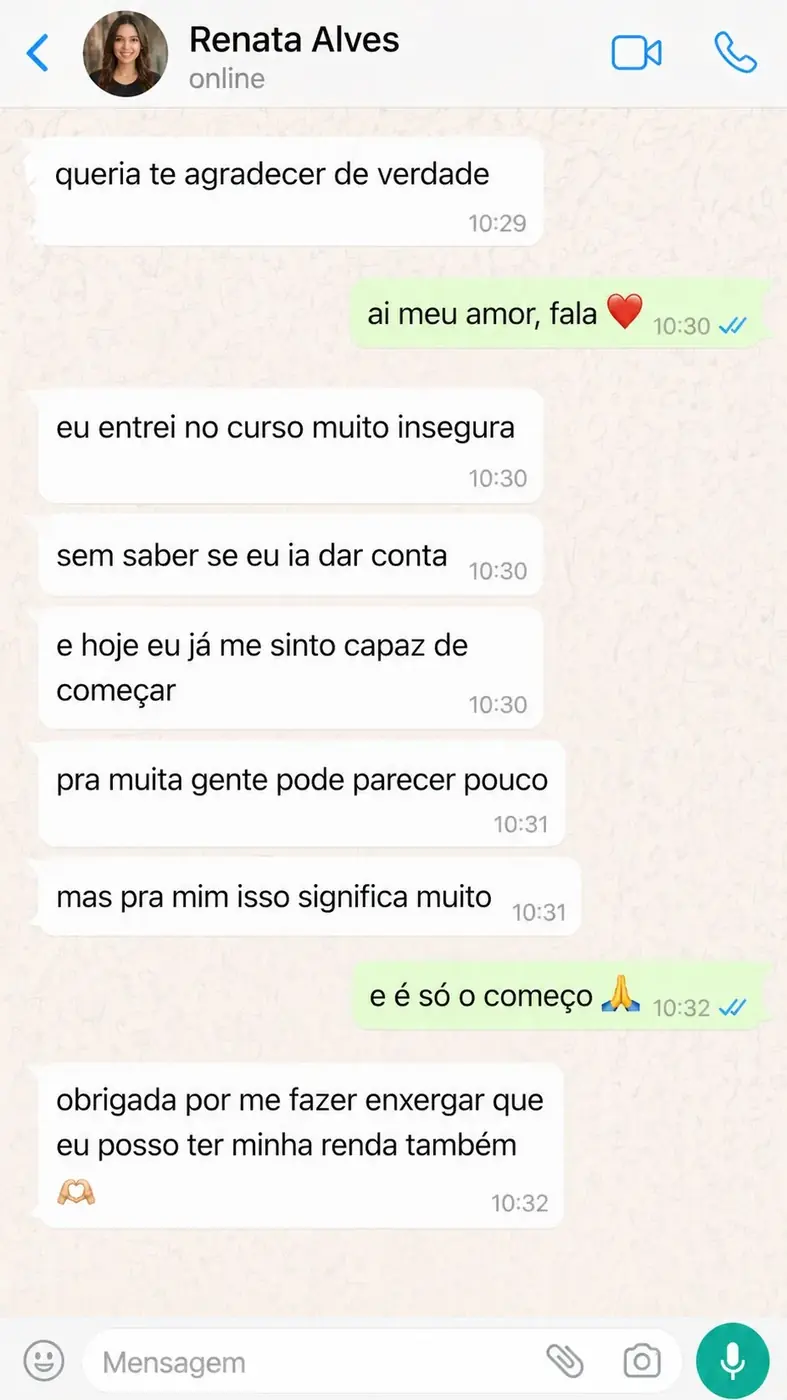 Print de aluna superando a insegurança inicial